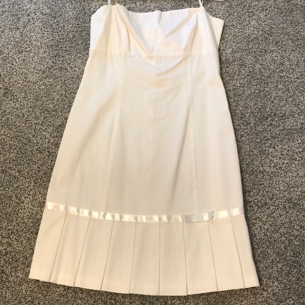 White Strapless Dress w/ Satin Ribbon Ruffle Hem